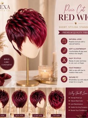 Pixie Cut Red Wig - Short Stylish Synthetic Hair